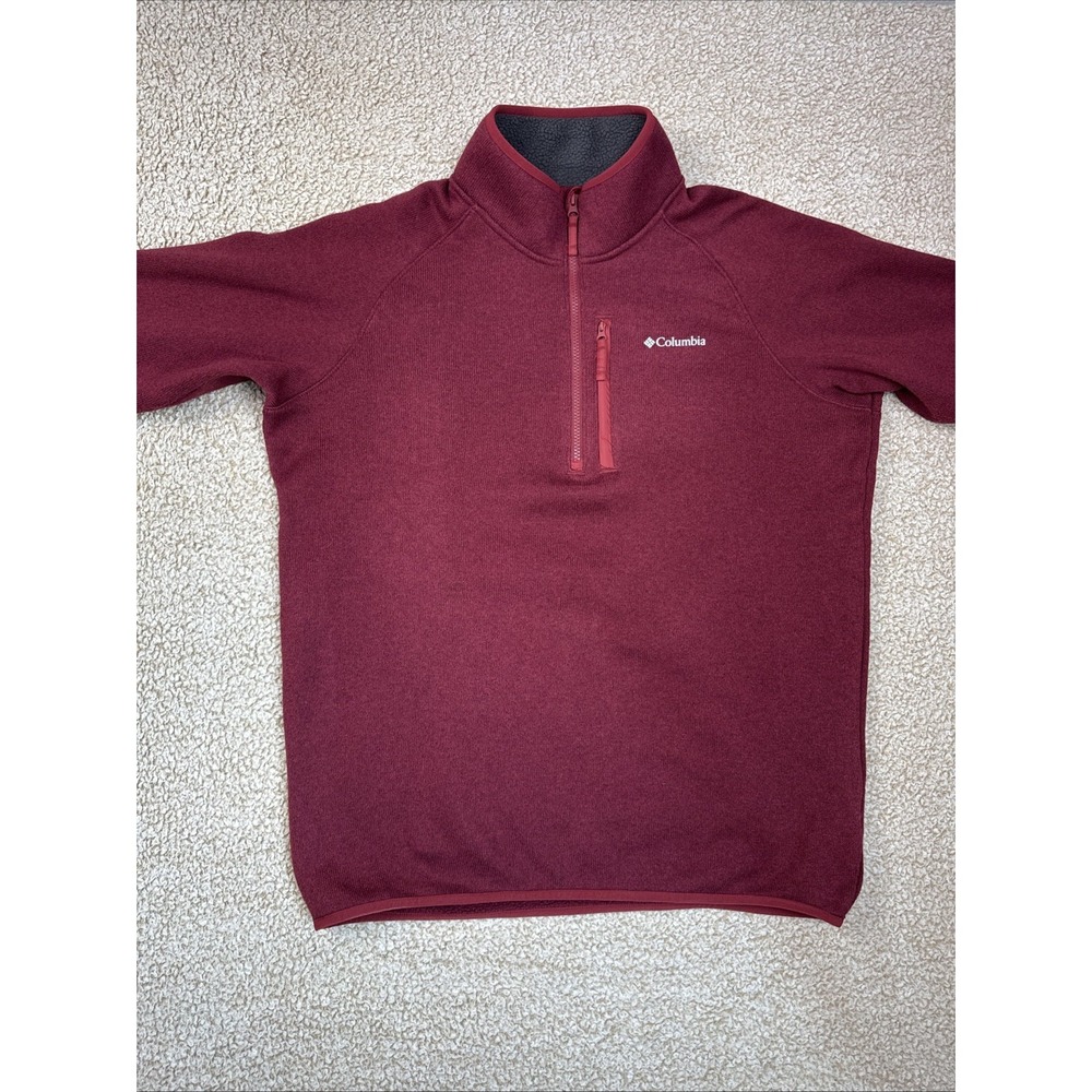 Columbia Fleece Pullover 1/4 Zip Jacket Mens Large Red Outdoor Hiking Casual